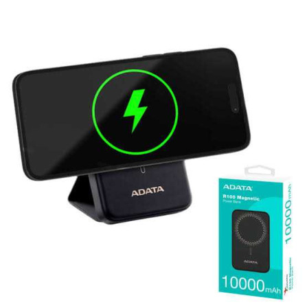 POWER BANK ADATA INALAMBRICO (10,000 MAH) (LI-POLYMER BATTERY) R100 MAGNETICO - PR100-12BK 009412